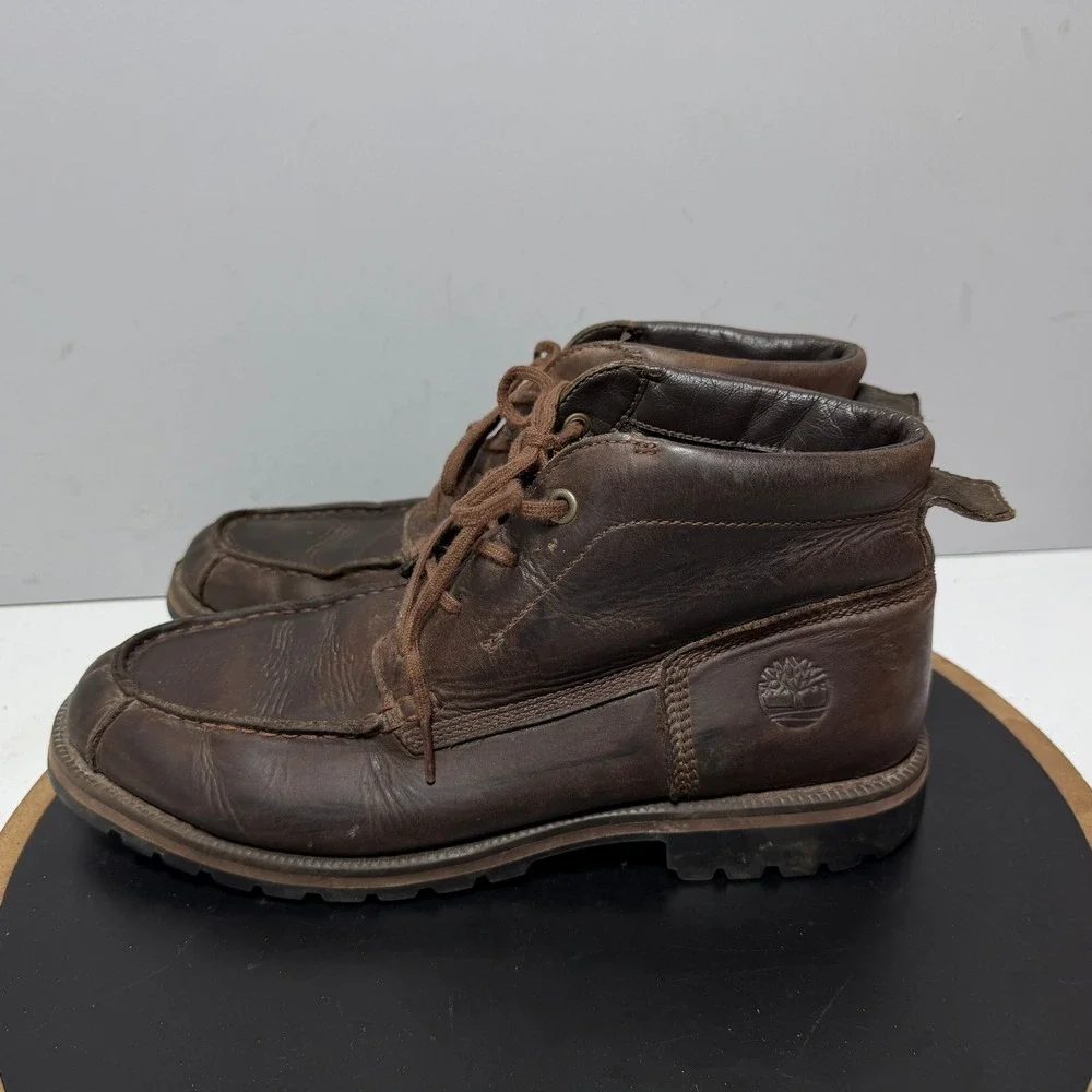 Timberland Moc Toe Chukka Boots Men 10 Dark Brown Leather Rugged Casual Workwear